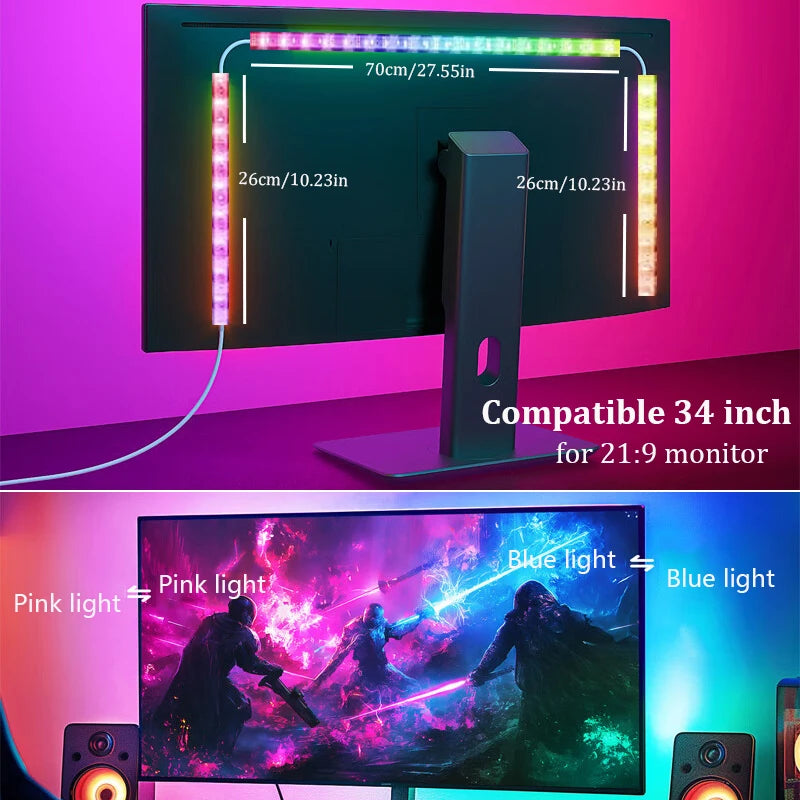 USB Smart Gaming LED Strip Lights Computer Monitor Screen Sync